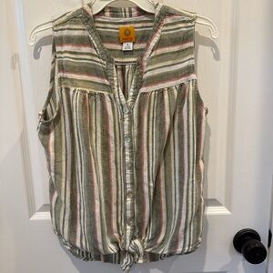 Ruby Rd Striped Sleeveless Tie Front Top